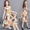 2021 Summer new Korean-style floral print long dress, plus-size women's dress, concealing flesh and looking slimmer, mid-length short-sleeved dress for chubby girls Specification image