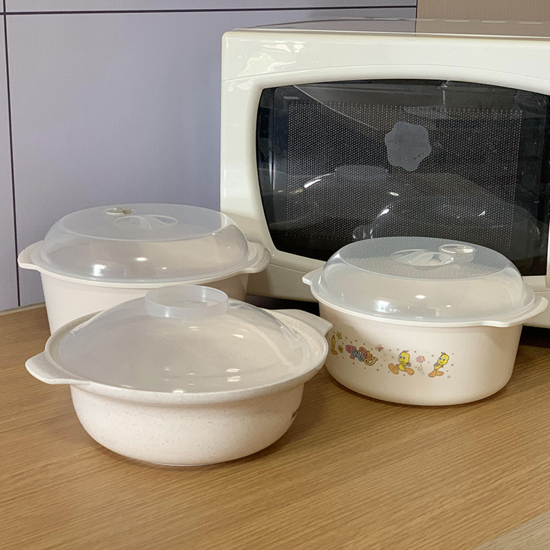 微波炉加热专用圆形双耳饭盒便当盒家用大号塑料带盖微波炉碗套装