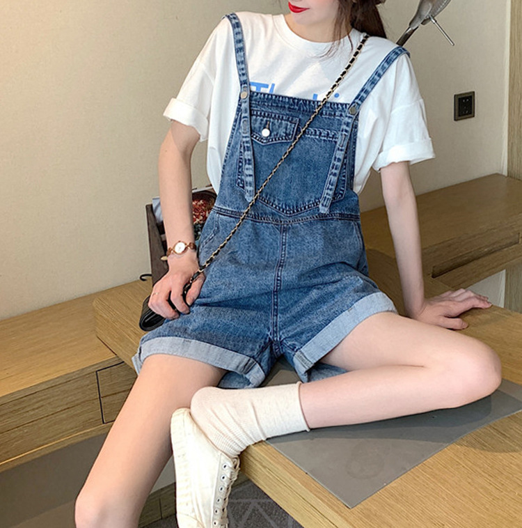 Hong Kong-style autumn new collection of Korean Harajuku style denim overalls and high-waisted wide-leg jumpsuits for chubby girls to look younger