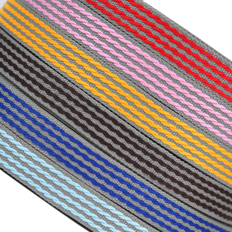Manufacturers Wholesale Polyester Cotton Intercolor Striped Ribbon Imitation Cotton Intercolor Belt Bag Yoga Canvas Bag Plain Belt details Picture