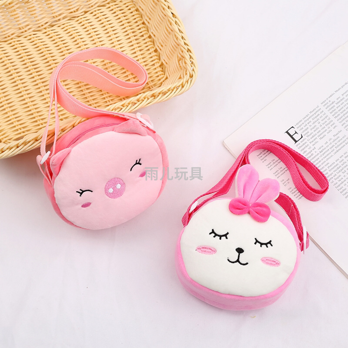 Plush toy crossbody bag 14cm three-dimensional crossbody bag, children's crossbody bag round bag, single-shoulder crossbody long rope fine children's bag details Picture