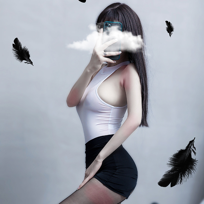 The new trendy adult lingerie uniform is a tempting no-take one-piece underwear and spandex skirt Specification image
