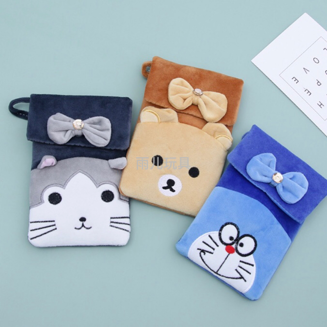 Plush toy bags, single-shoulder bags, flip crossbody bags, mobile phone bags, embroidered bow flip mobile phone bags, children's bags thumbnail