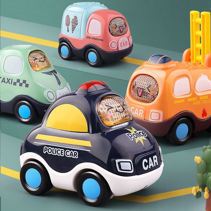 Baby sound and light inertial durable car sound and light mini engineering vehicle Fire engine Police car set Toy boy details Picture