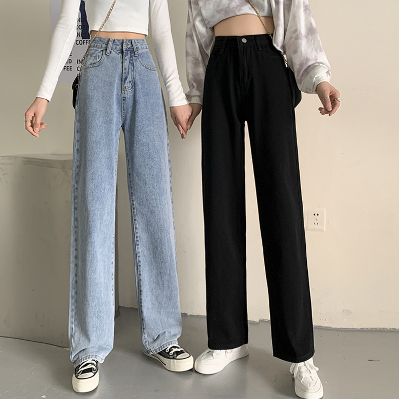 Spring 2021 new loose jeans for petite women, high-waisted and slimming, wide-leg and straight-leg pants, trendy on Instagram Specification image