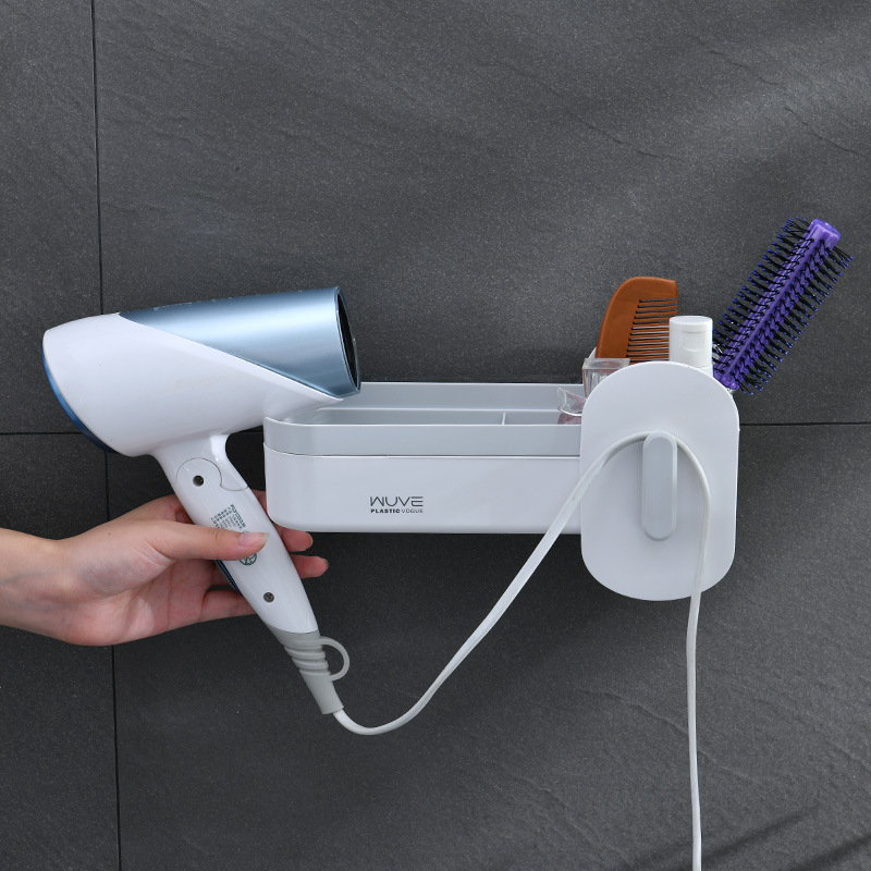 Fashionable And Simple Water-Draining Compartment-Based Storage, Durable And Sturdy, No Need For Drilling, No Marks, Wall-Mounted Hair Dryer Rack details Picture
