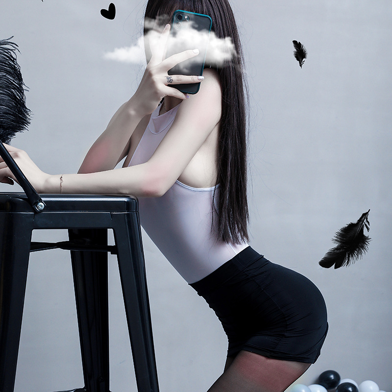 The new trendy adult lingerie uniform is a tempting no-take one-piece underwear and spandex skirt details Picture