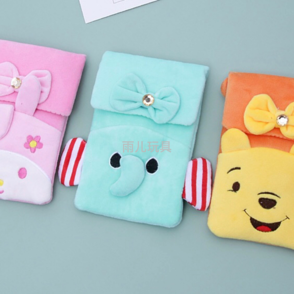 Plush toy bags, single-shoulder bags, flip crossbody bags, mobile phone bags, embroidered bow flip mobile phone bags, children's bags details Picture