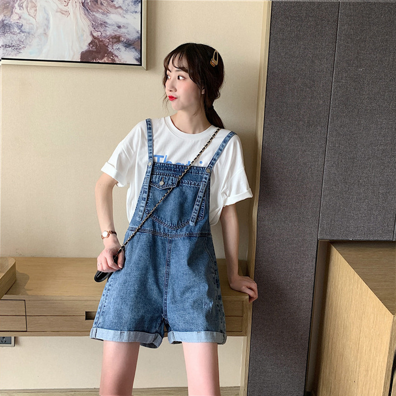 Hong Kong-style autumn new collection of Korean Harajuku style denim overalls and high-waisted wide-leg jumpsuits for chubby girls to look younger Item Picture