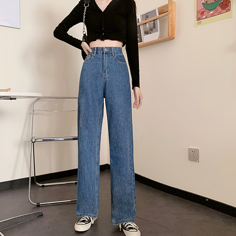 Spring 2021 new loose jeans for petite women, high-waisted and slimming, wide-leg and straight-leg pants, trendy on Instagram Application Scenario