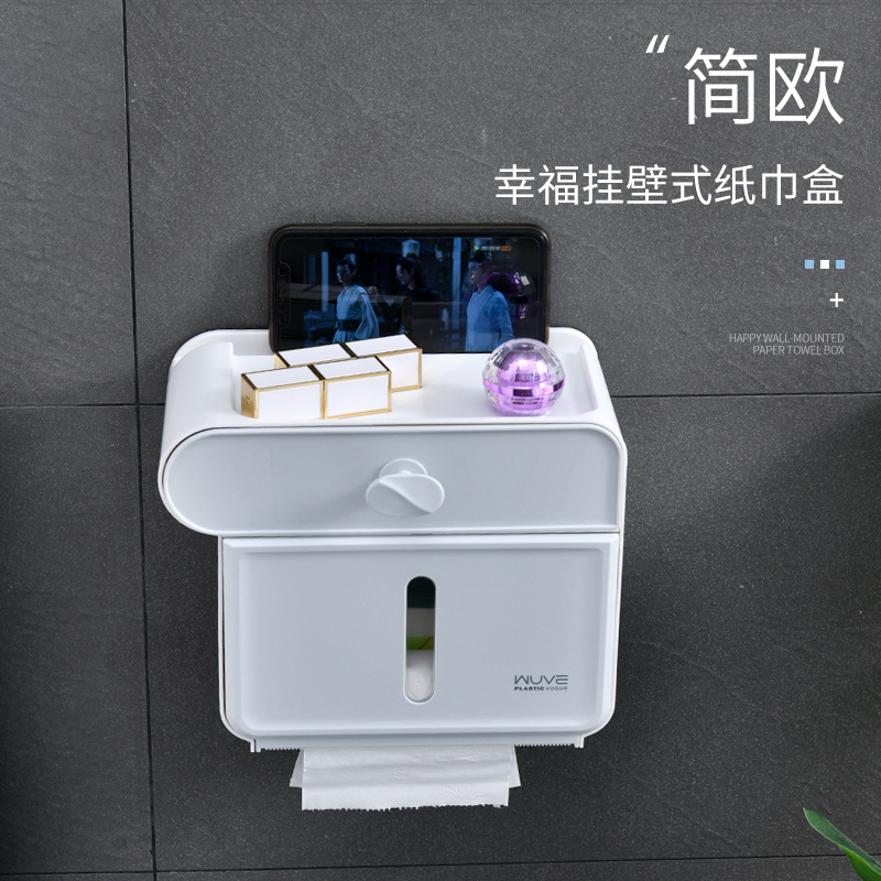Simple European-style home non-drilling creative waterproof wall-mounted tissue box storage rack, bathroom toilet paper box