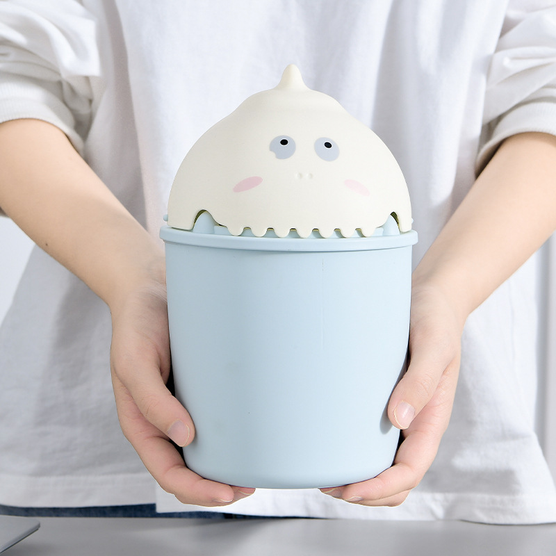 Fashionable and creative cartoon dinosaur desktop trash can, flip lid, large-capacity, multi-functional and compact classified trash can