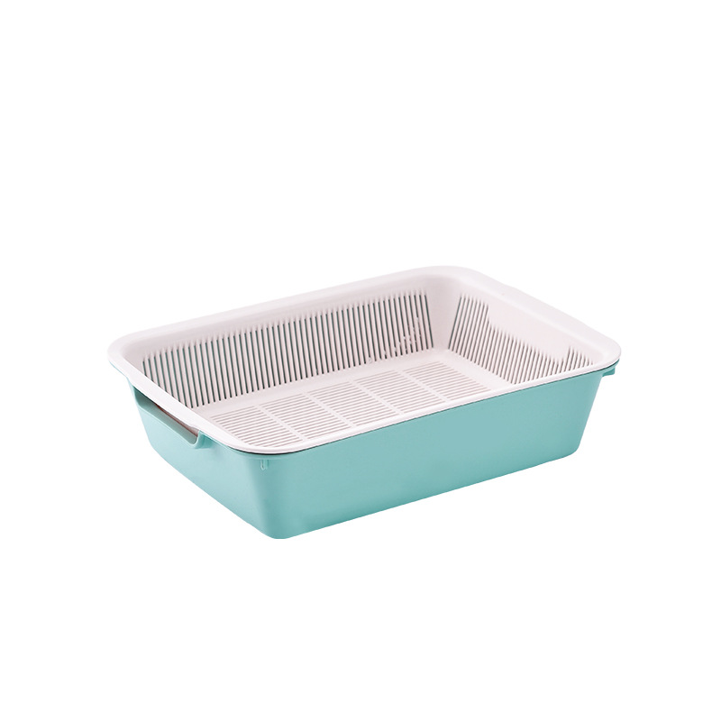 Practical Double-Layer Fruit And Vegetable Draining Basket, Kitchen Vegetable Washing Multi-Functional Draining Basket, Square Home Vegetable And Fruit Basket Item Picture