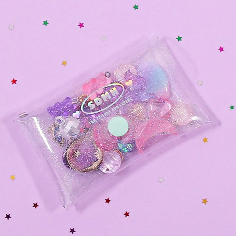 PVC transparent jelly bag, transparent three-dimensional makeup bag, custom-made LOGO printed crystal glitter, snap-on coin bag details Picture