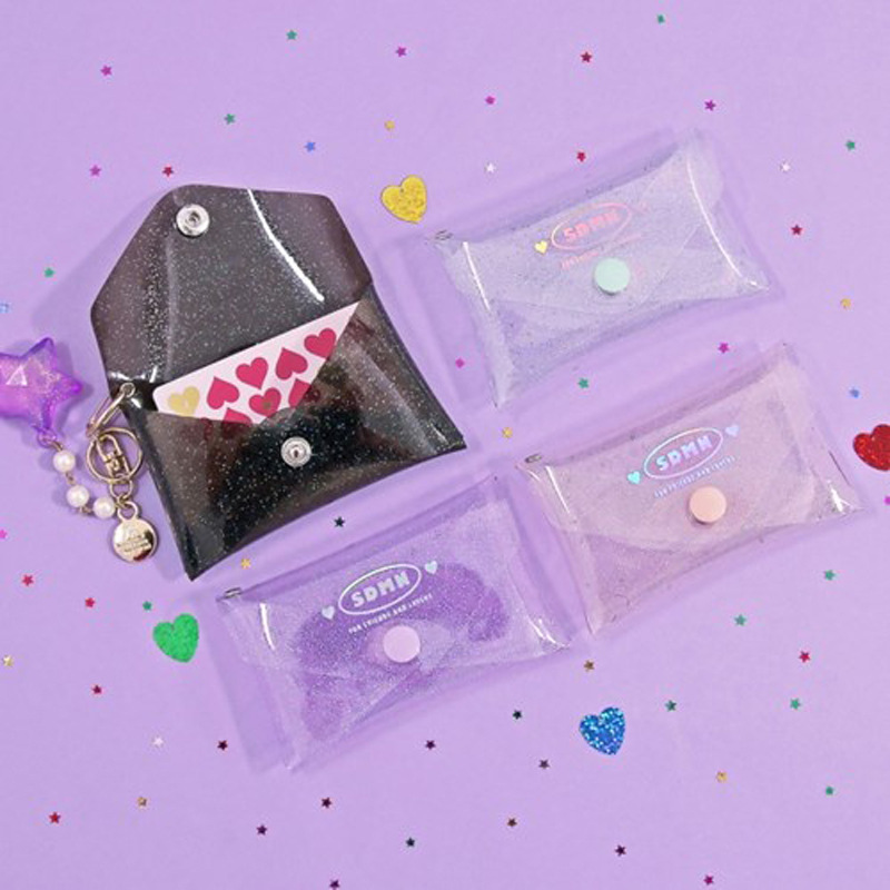 PVC transparent jelly bag, transparent three-dimensional makeup bag, custom-made LOGO printed crystal glitter, snap-on coin bag