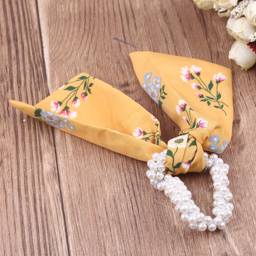 Bow tie hair band ribbon hair tie 2021 New style Korean Instagram stylish and simple hair tie pearl leather band Application Scenario