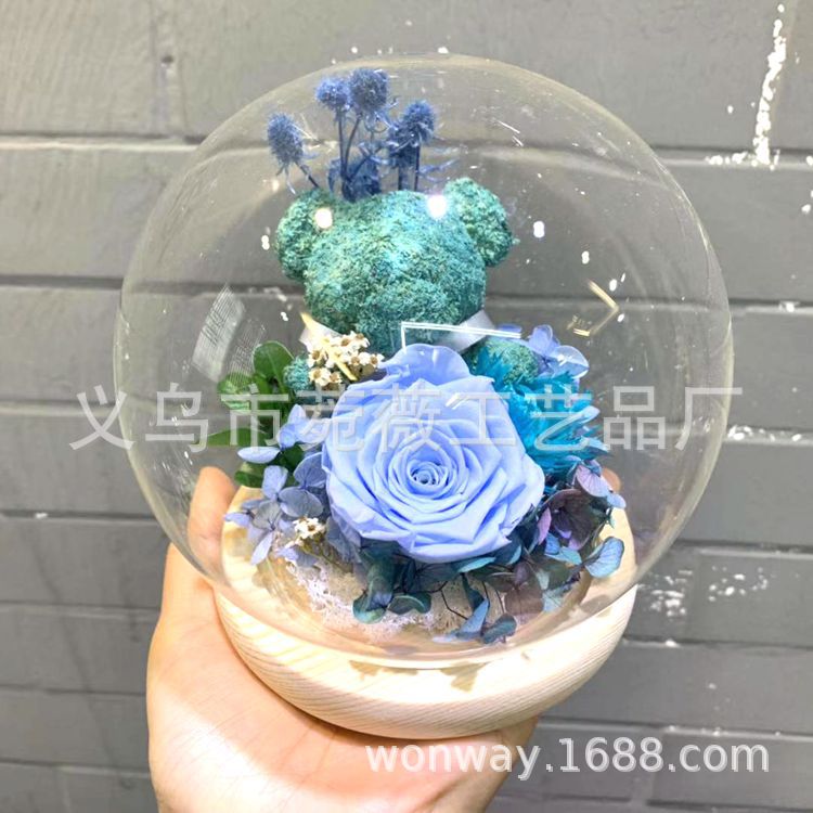 Eternal moss Bear Preservation Chanson Rose Glass Cover gift for birthday and Valentine's Day details Picture