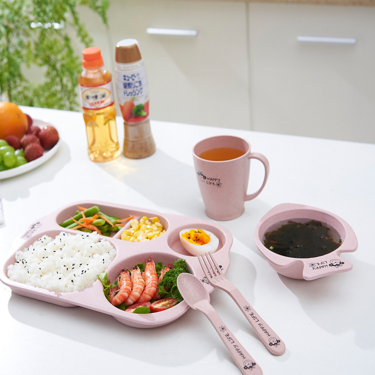 环保健康小麦秸秆儿童家用餐具餐盘套装配儿童筷子勺子叉子