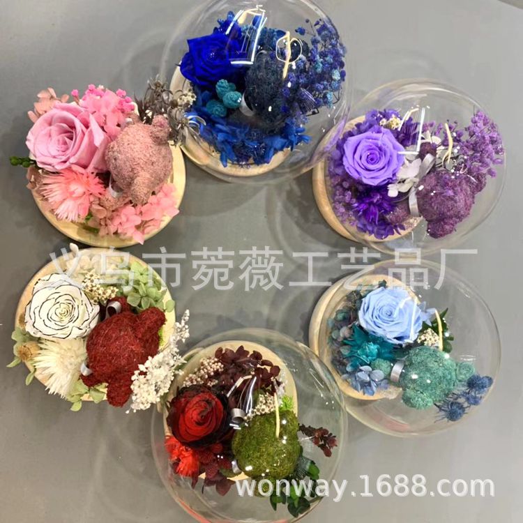 Eternal moss Bear Preservation Chanson Rose Glass Cover gift for birthday and Valentine's Day