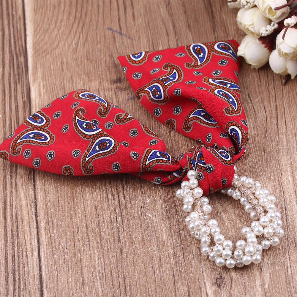 Bow tie hair band ribbon hair tie 2021 New style Korean Instagram stylish and simple hair tie pearl leather band details Picture