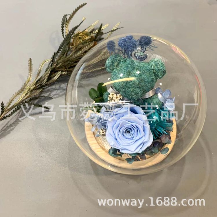 Eternal moss Bear Preservation Chanson Rose Glass Cover gift for birthday and Valentine's Day Application Scenario