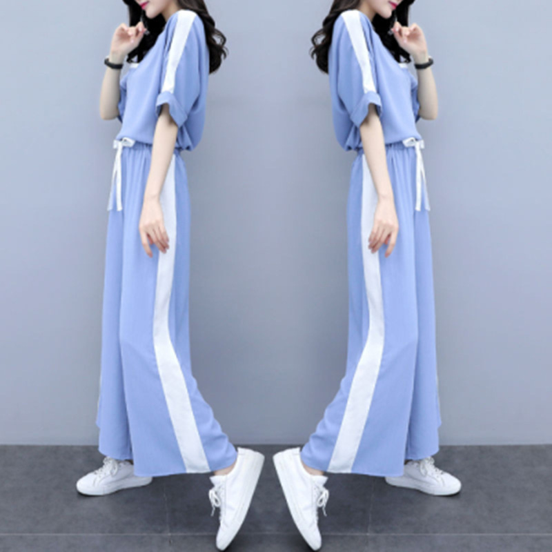 2021 Summer New Korean-style women's fashion wide-leg pants two-piece set, loose and slimming, casual and stylish slimming outfit Specification image