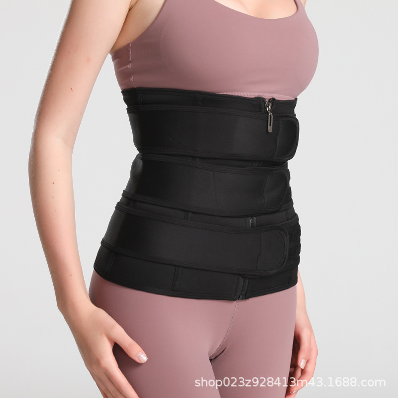 European and American court three-belt Velcro for abdominal and waist tightening, adjustable body shaping, waist sealing, sweat relief, chest support and belt tightening details Picture