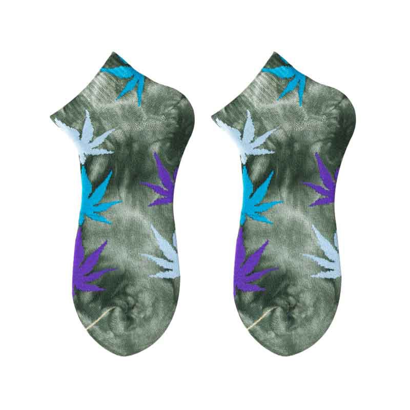 Low top tie dyed Maple leaf boat socks men's fashion socks spring and fall Harajuku street couples fashion brand hemp socks Item Picture