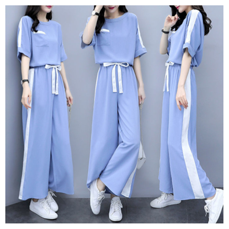 2021 Summer New Korean-style women's fashion wide-leg pants two-piece set, loose and slimming, casual and stylish slimming outfit