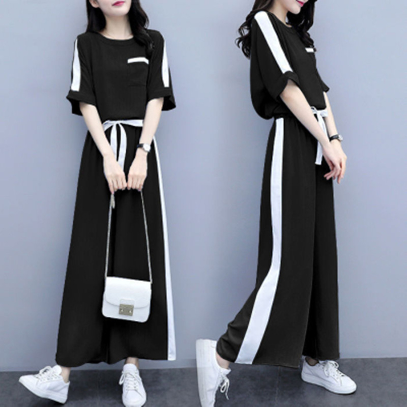 2021 Summer New Korean-style women's fashion wide-leg pants two-piece set, loose and slimming, casual and stylish slimming outfit details Picture