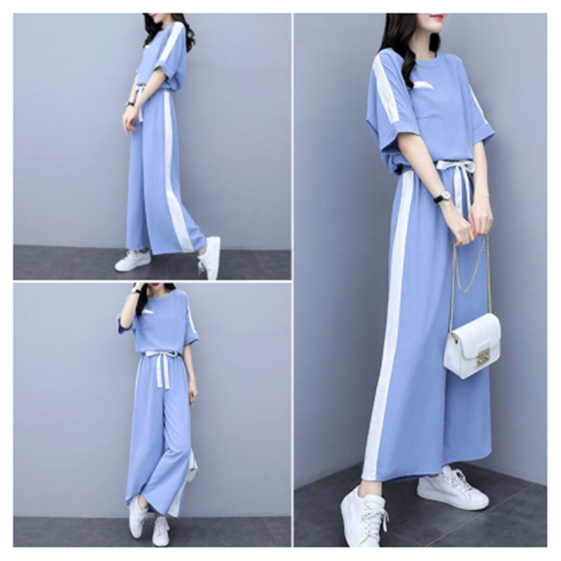 2021 Summer New Korean-style women's fashion wide-leg pants two-piece set, loose and slimming, casual and stylish slimming outfit Application Scenario