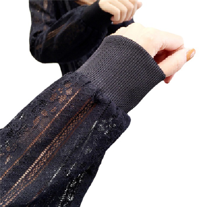 New 2021 summer long-sleeved lace shirt, beach sun-protective clothing, women's solid color cut-out short fitted baseball jacket Item Picture