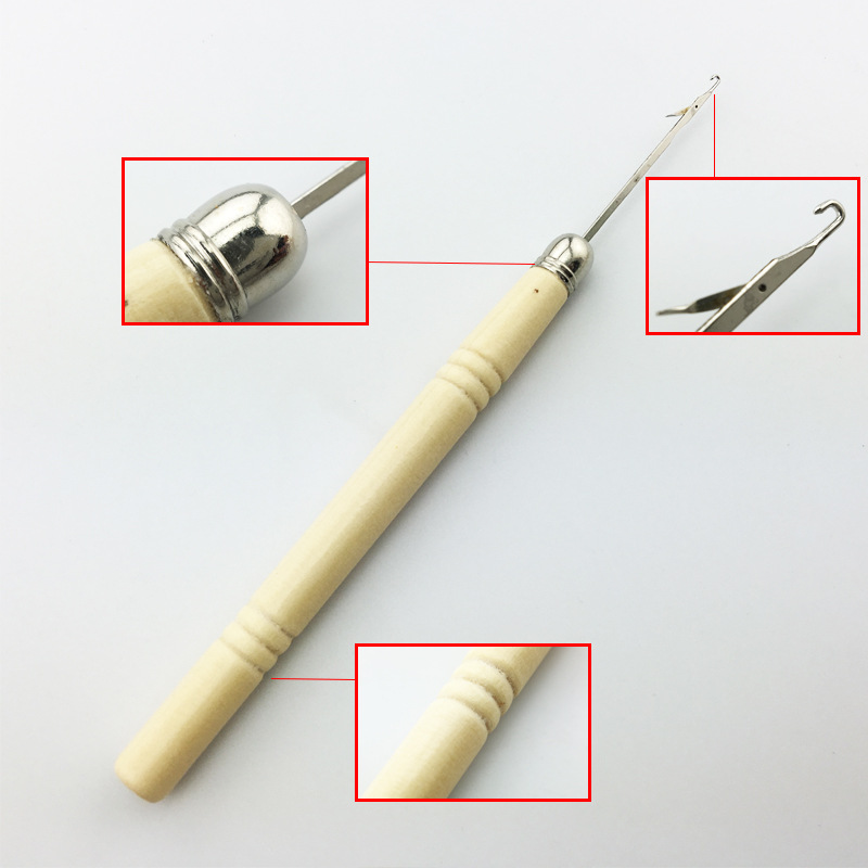 三通木柄细假发钩针 穿佛珠舌头钩针 钩针编织工具