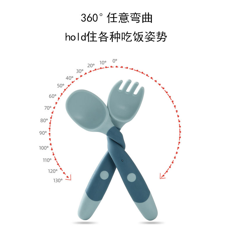 Children learn to eat training cutlery twist fork spoon silicone soft spoon baby can bend spoon Application Scenario