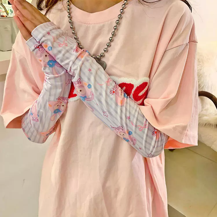 2022 New Hyuna Artistic Cartoon Cute Sun Protection Women's sleeve arm guard ice silk sleeve gloves UV Protection gloves Specification drawing