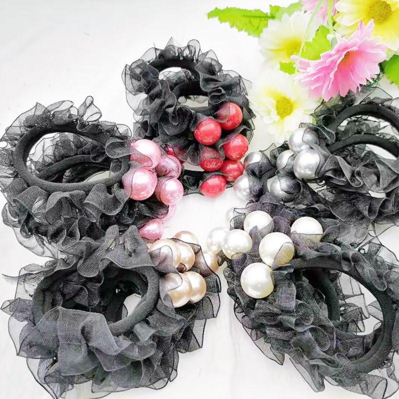 A1016 ribbon with 2 pearl leather bands, hair band, hair tie, hair tie, headwear, Japanese and Korean accessories details Picture
