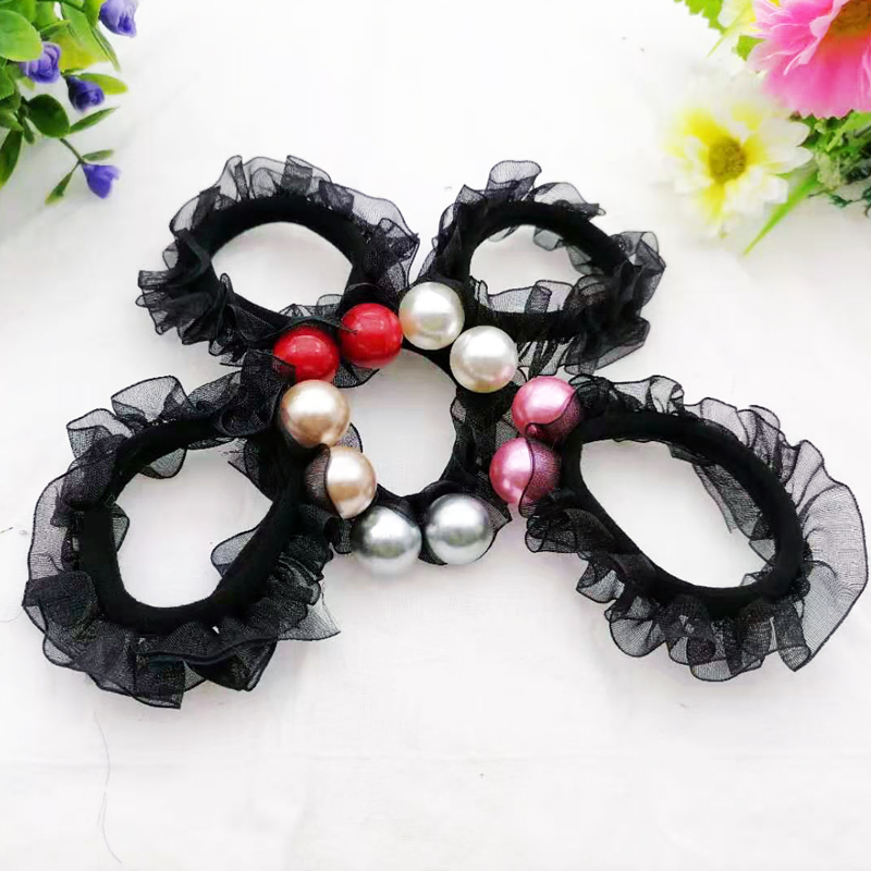 A1016 ribbon with 2 pearl leather bands, hair band, hair tie, hair tie, headwear, Japanese and Korean accessories Item Picture
