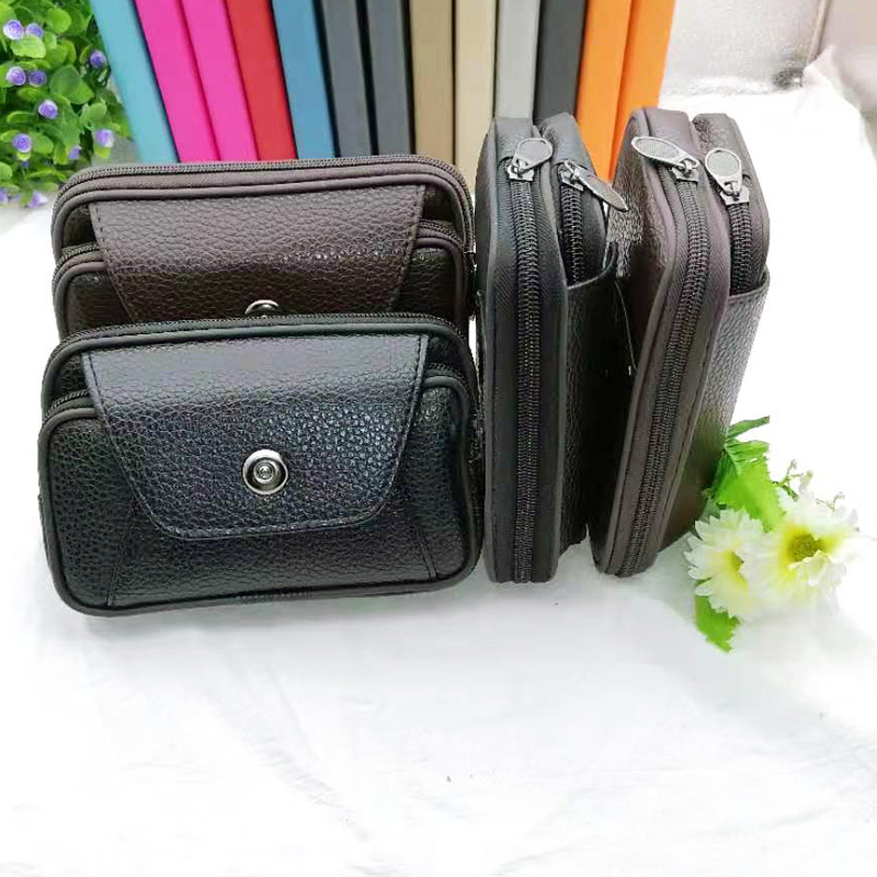L2225 Push-button large double flap waist bag, multi-functional mobile phone bag, men's waist bag, hanging bag, Yiwu, diverse details Picture