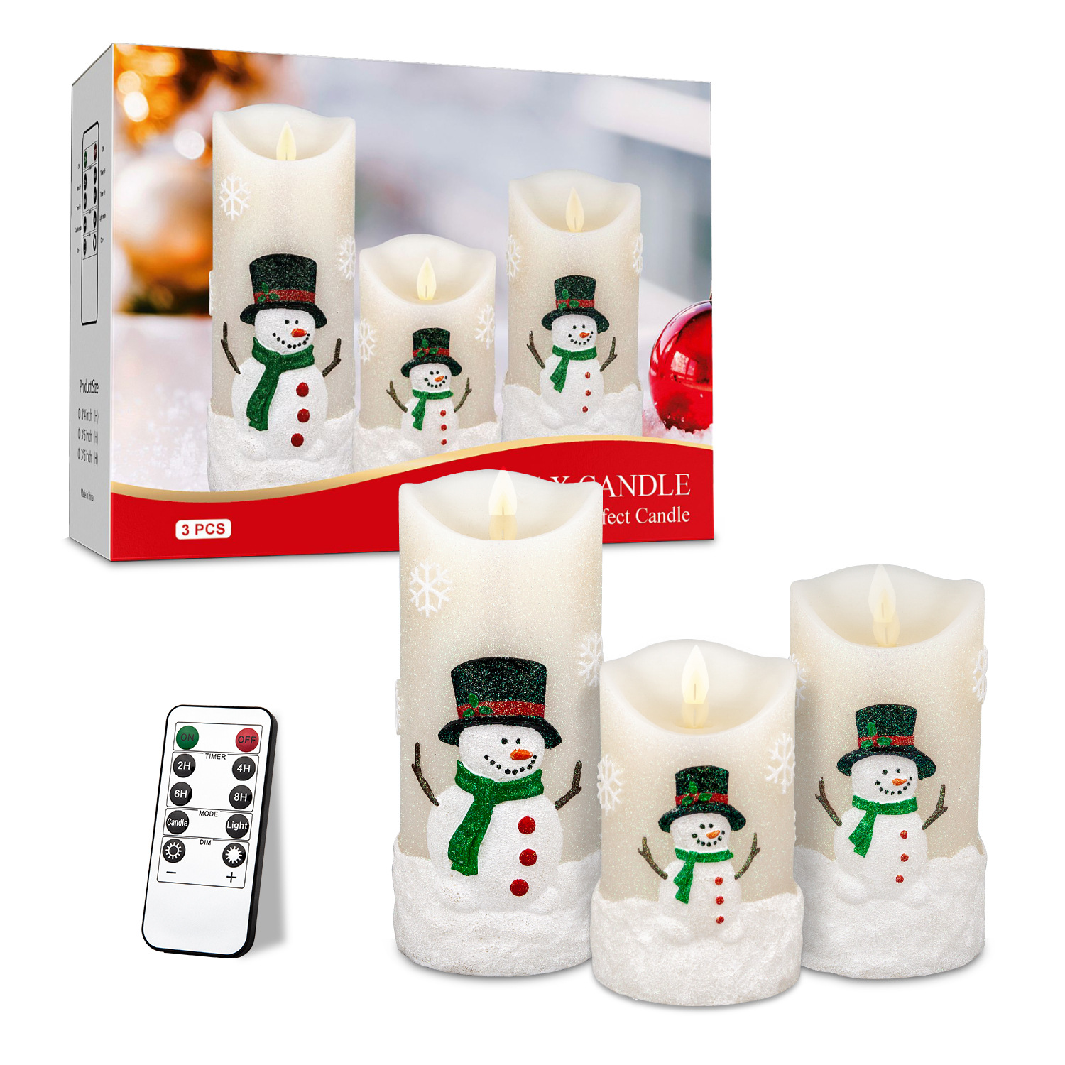 Christmas Snowman Electronic Candle set of three pieces, paraffin shaking candle lamp, decorative handicrafts and ornaments Item Picture
