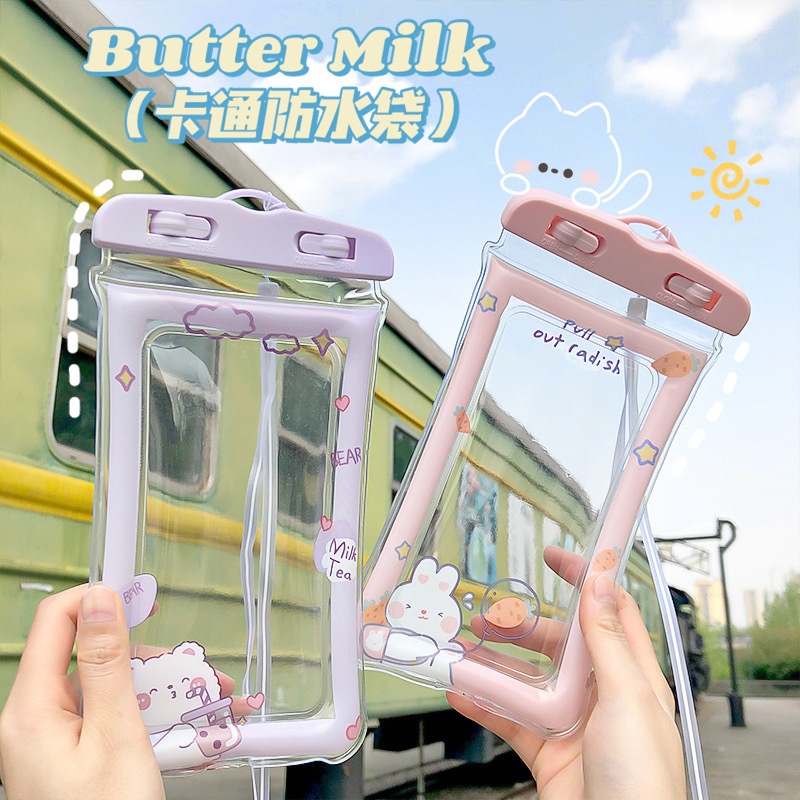 2022 New Style mobile phone cute cartoon transparent airbag waterproof bag, quicksand shockproof bag, swimming phone hanging bag h full figure