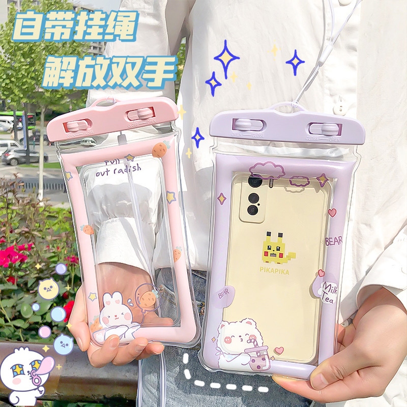 2022 New Style mobile phone cute cartoon transparent airbag waterproof bag, quicksand shockproof bag, swimming phone hanging bag h details Picture