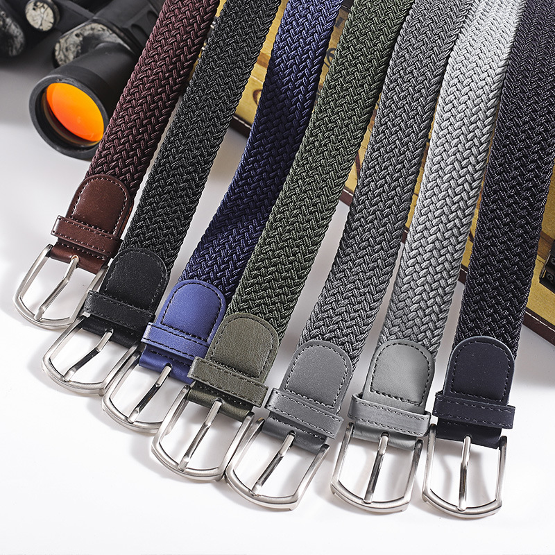 Braided belt men's canvas belt youth casual versatile pin buckle elastic elastic tide knitting tool without hole belt thumbnail