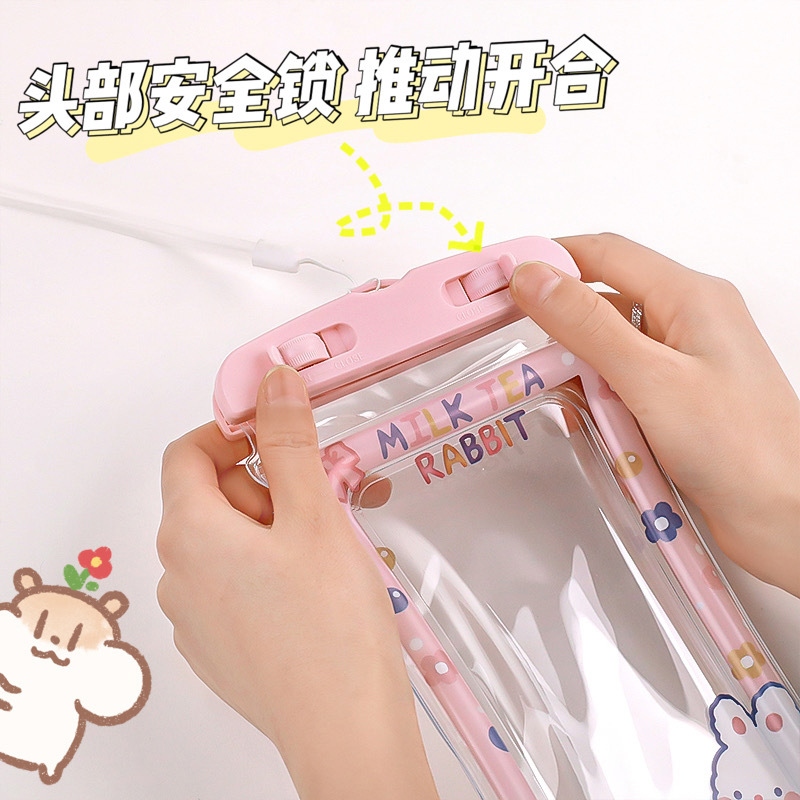 2022 New Style mobile phone cute cartoon transparent airbag waterproof bag, quicksand shockproof bag, swimming phone hanging bag h Specification drawing