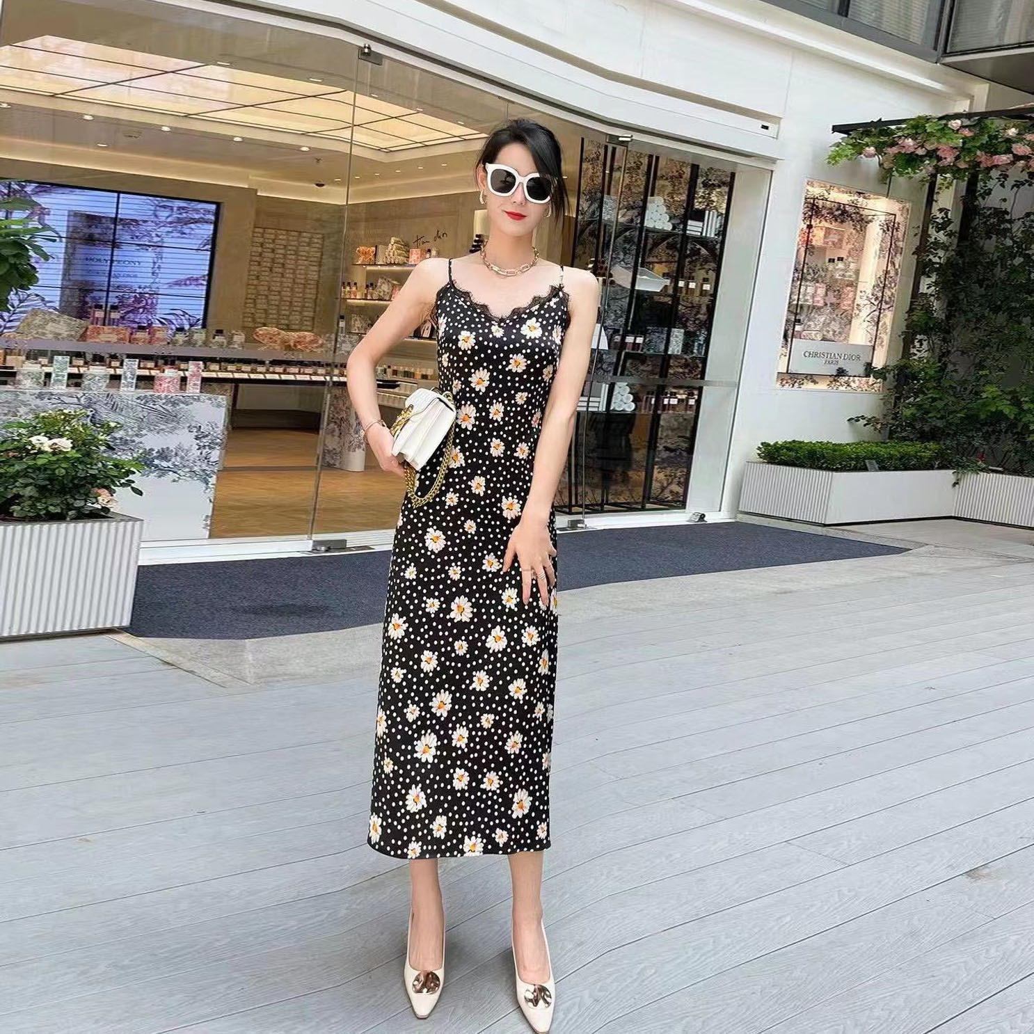 Mimi silk Double Joe Dress 202 summer dress new fashion printed mulberry silk strap dress