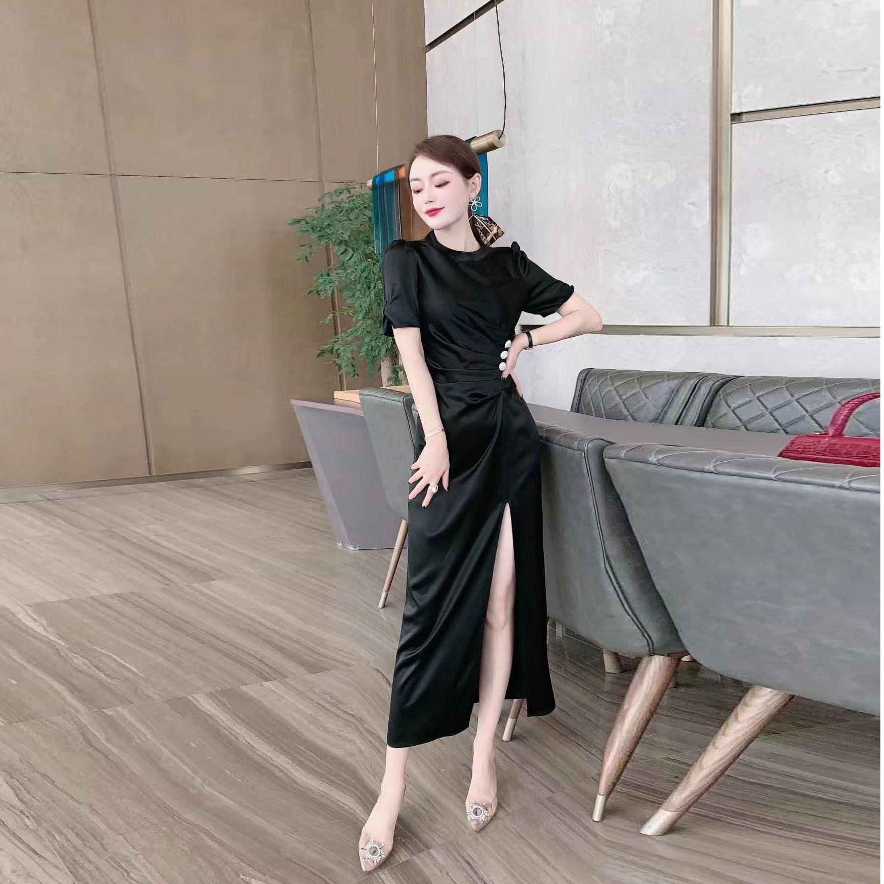 Silk dress female 202 summer dress elegant feminine Chinese style retro temperament silk cheongsam dress