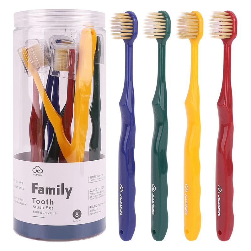 圆筒8支套装大头牙刷 带防尘护套北欧风口腔护理清洁成人软毛牙刷