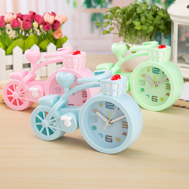 Korean candy-colored bicycle alarm clock, creative student gifts, handicrafts, ornaments, digital alarm clock for study and bedroom full figure