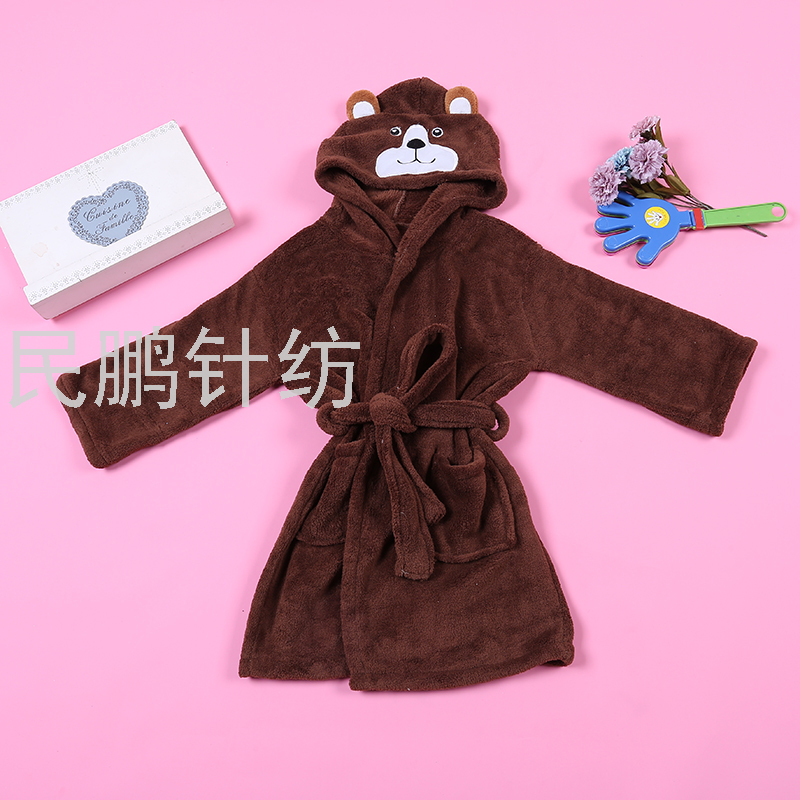 儿童浴袍女童可爱法兰绒连帽撞色珊瑚绒秋冬季保暖卡通可爱