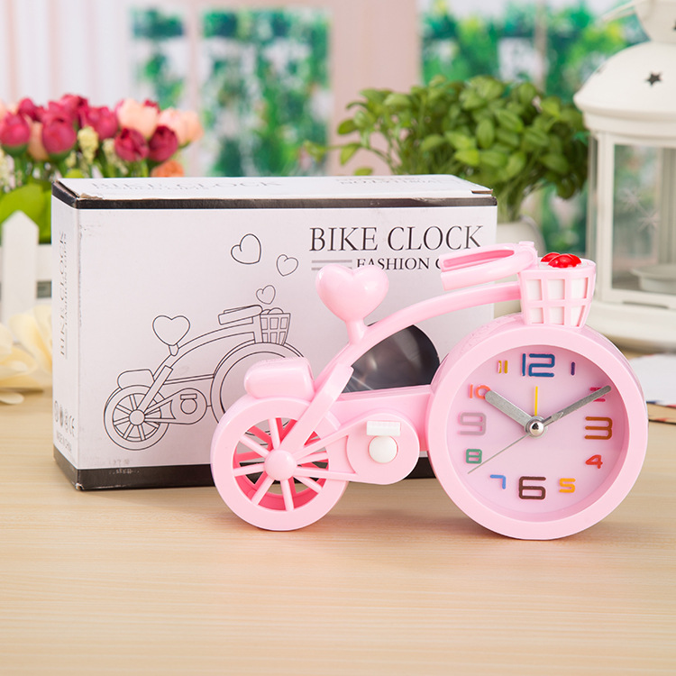 Korean candy-colored bicycle alarm clock, creative student gifts, handicrafts, ornaments, digital alarm clock for study and bedroom details Picture
