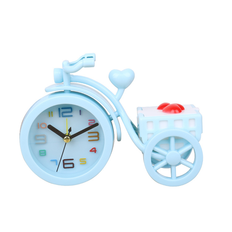 A new candy-colored tricycle alarm clock with a trunk for candies, a creative student dormitory desk and bedside alarm clock Item Picture